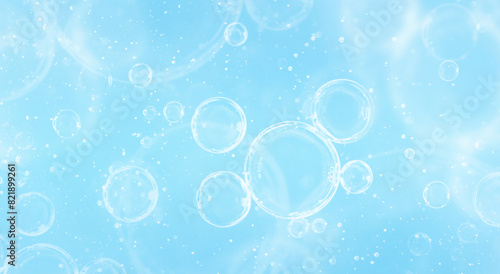 light blue background with air bubbles. hygiene concept