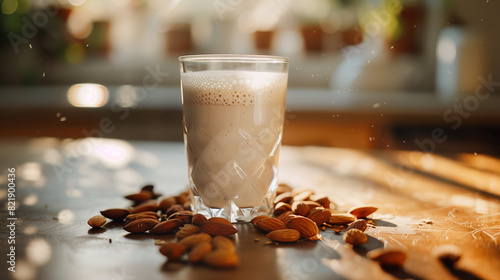 a glass of fresh almond milk. delicious and creamy