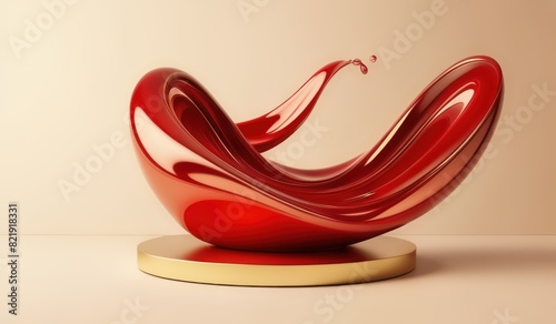 Luxurious Gold Swirl 3D Pedestal Podium with Liquid Flow on Beige