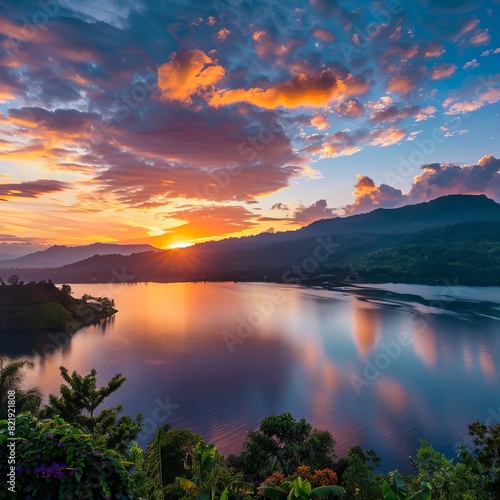 Beautiful sunset over lake buyan bali indonesia