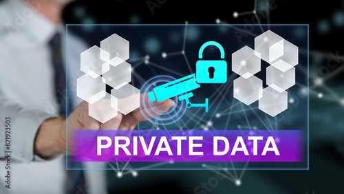Man touching a private data concept