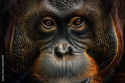Close-up portrait of a primate with intense eyes