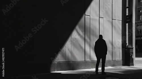 Solitary figure in urban shadows