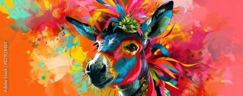 A brightly colored painting of a donkey.
