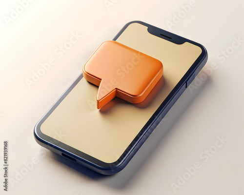 Beige smartphone with message, 3D generated AI. Illustration.