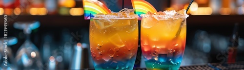 Rainbow cocktail happy hour with colleagues