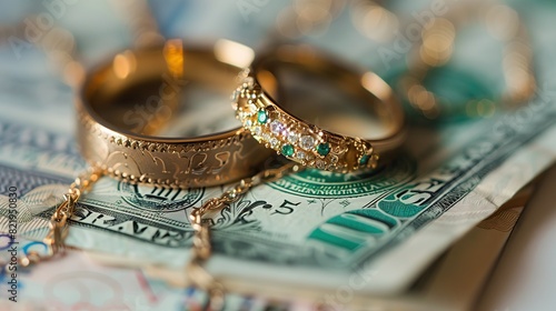 Wedding ring with banknotes