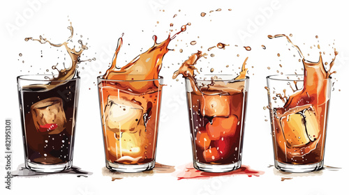 Splashes of cola coffee rum or whiskey drinks Cartoon