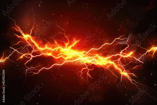 Bright orange and yellow lightning streaks on a black background, perfect for energy and power concepts