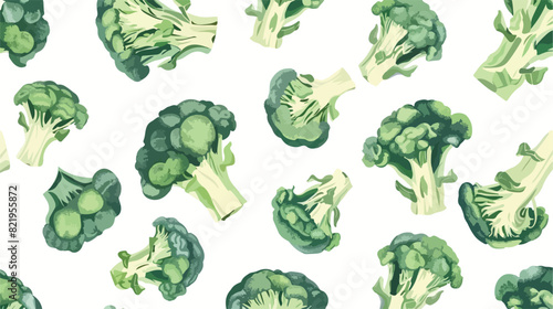Many fresh broccoli cabbages on white background Vector