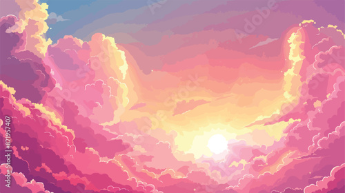 Sunset of four or sunrise sky with anime fluffy cloud