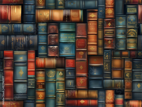 Colorful Bookcase Seamless Pattern Background