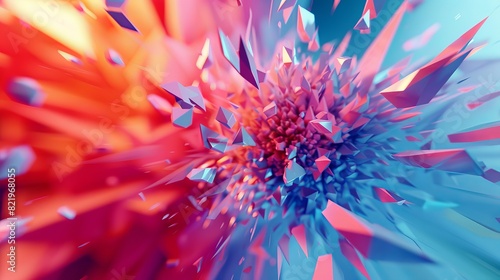 Geometric abstract background. Explosion power design with crushing surface. 3D illustration.
