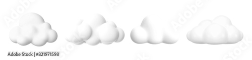 3d white cloud png element set on transparent background