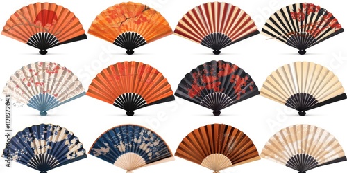 Collection of six diverse hand fans, perfect for cooling off in hot weather or adding a stylish touch to any outfit