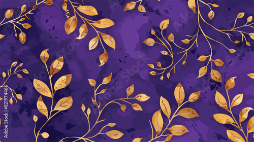Watercolor gold purple violet floral leafy seamless p