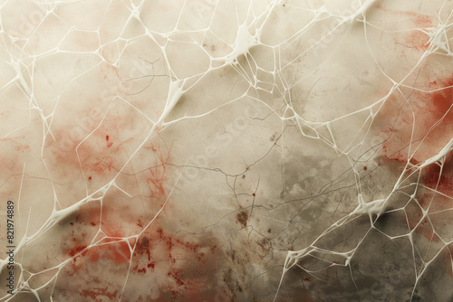 Spider web with on light beige background, background photography, Halloween concept.