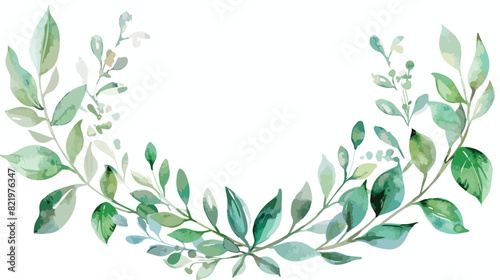 Watercolor green leaves wreath photo frame border wat