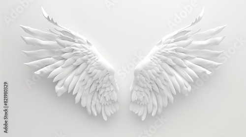 The 3D rendered fantasy angel wings are displayed on a white background - 3D illustration