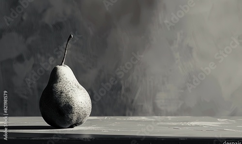 still life. Lonely pear on the table blessed by sunlight black and white