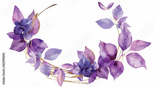 Watercolor mint leaves purple violet floral golden ro