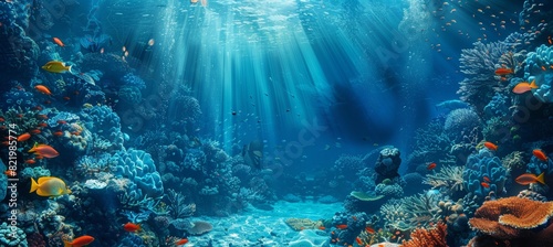 Underwater world colorful fish swimming in their natural habitat inside an aquarium
