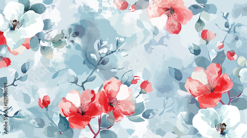 Watercolor pink red white floral seamless pattern lig