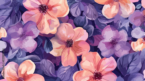 Watercolor purple peach floral seamless pattern for b