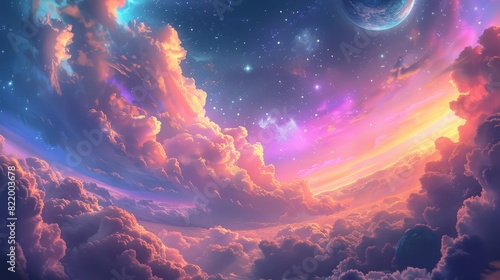 Alien planet with pastel cloud formations, otherworldly, beautiful, digital art