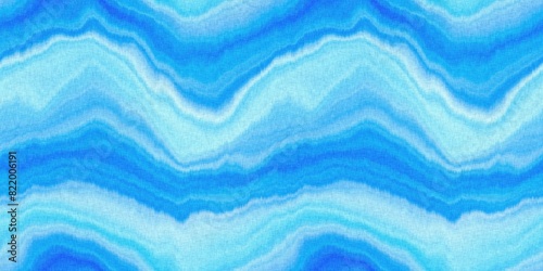 Wavy tie Dye stripe with linen effect seamless ribbon texture. Masculine blue white striped print edging. 