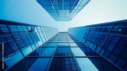 Looking Up Blue Modern Office Building : Generative AI