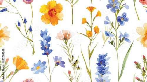 Wild flower watercolor seamless pattern for background