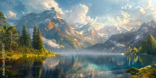 Mountain lake in the morning