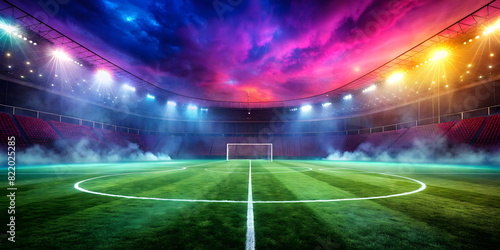 textured soccer field with neon fog