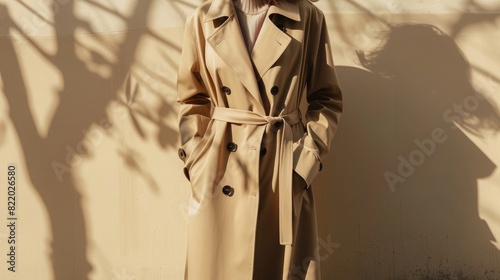 A classic trench coat, tailored to perfection and cinched at the waist for a flattering silhouette.