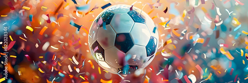 EM European Championship 2024 sport win, triumph, winner celebration concept background illustration - Soccer ball and confetti