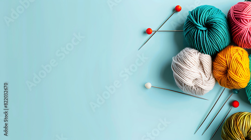 a blue background with a crochet pin and a needle on it.