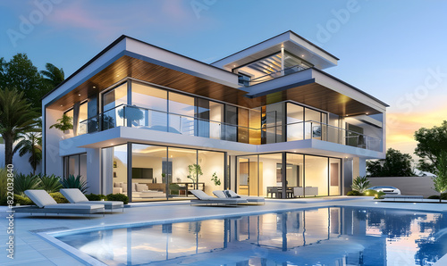 3d rendering of modern cozy house with pool and parking for sale or rent in luxurious style 3d modern luxury real estate house for sale and rent luxury property concept.