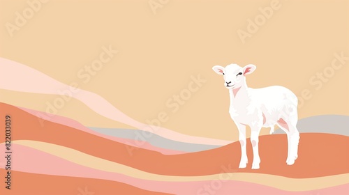 Minimalist Eid ul Adha Mubarak featuring a lamb, clean design, pastel background, ample space for text