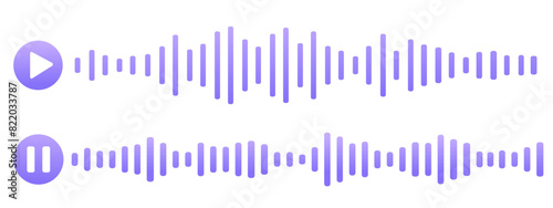 Sound record wave, talk, voice chat, phone app screen, audio player button isolated on white background. Simple media equalizer, podcast decibel sound track.