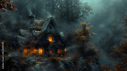 Halloween Witchs Cottage Nestled in a Dark Forest A Magical Night of Mystery and Spells