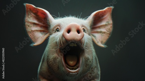 Close up of a pig with its mouth open. Suitable for agricultural and animal themed designs