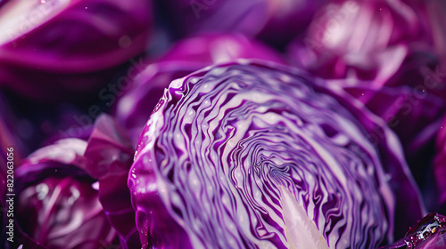 Cut fresh red cabbage as background closeup