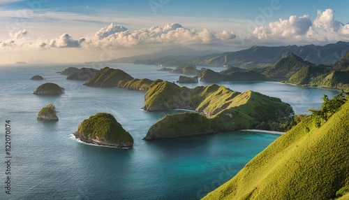 the beautiful Indonesian archipelago in Asia showing mountains and sea water. generative ai
