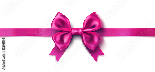 A pink ribbon bow on a white background with a long strip of satin for gift decoration or layout design element vector illustration.