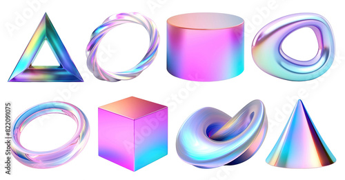 3D iridescent material shape png on transparent background