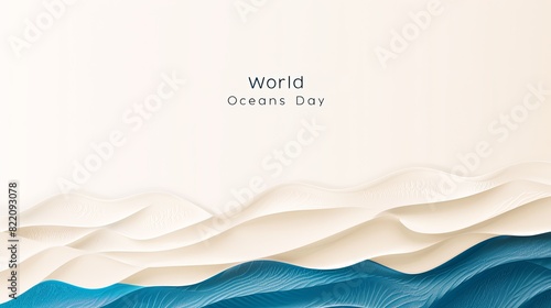 abstract image features waves in a minimalist design, celebrating World Oceans Day with subtlety and elegance