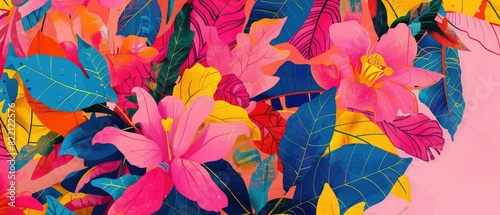 vibrant painting of tropical flowers with bright colors