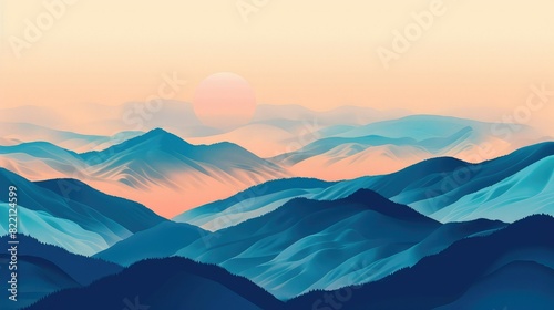 Blue mountain range in the morning mist
