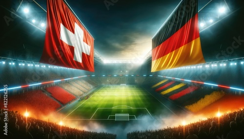 Switzerland vs Germany football match, country flags and stadium, UEFA Euro 2024, UEFA European Football Championship 2024, 3nd round, 3nd group stage